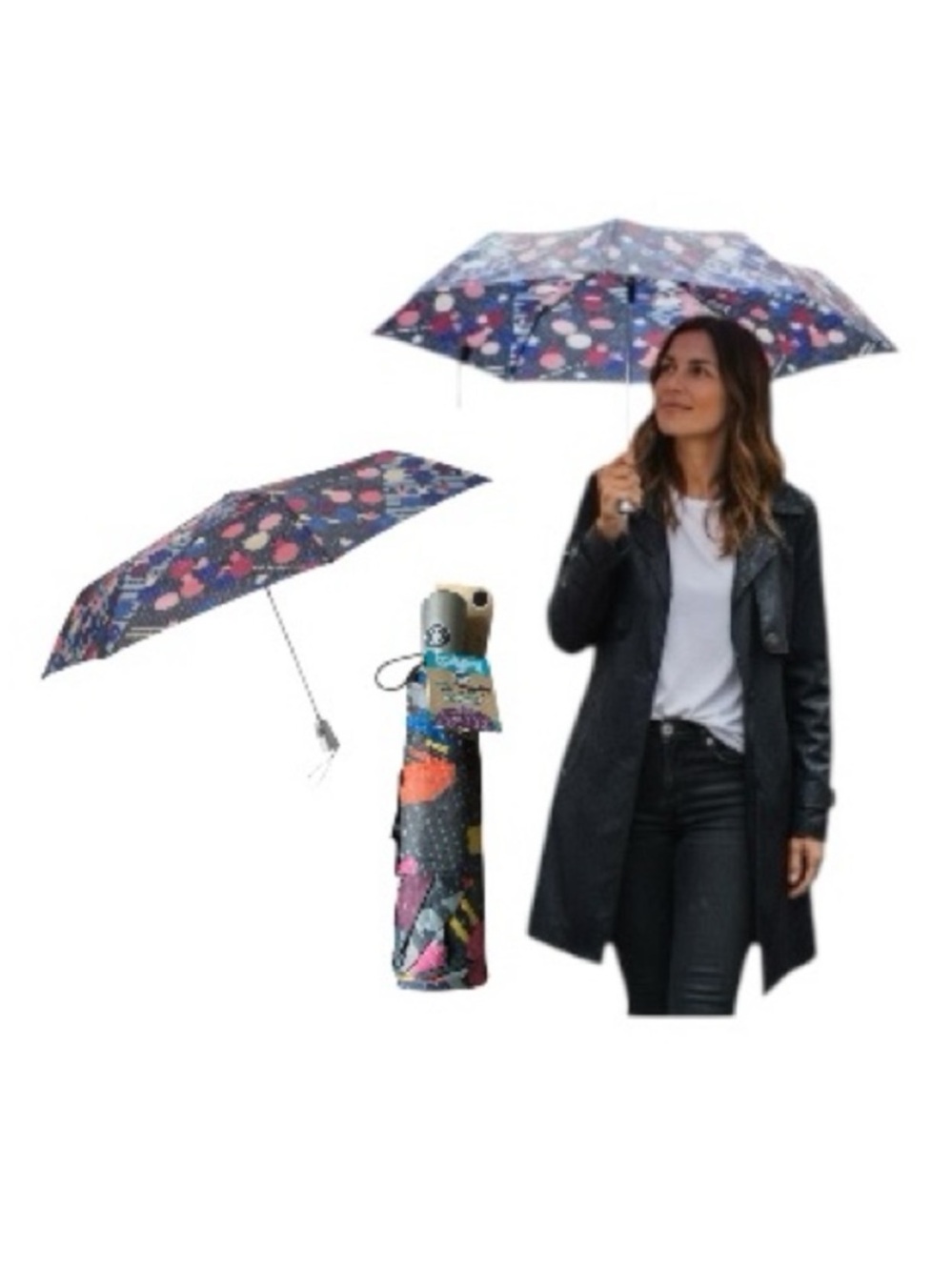 totes 43” One Touch Auto Open Close Folding Umbrella With Sunguard